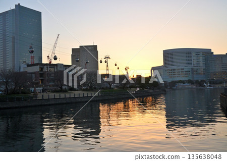 Minato Mirai sunset sky and ropeway urban view 135638048