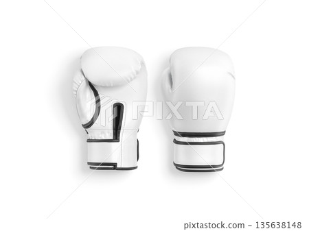 Blank white boxing gloves mockup, png, transparent background, cut out, 3d rendering. Empty activewear hand protection equipment mock up, top view. Clear leather boxer glove for sparring template. 135638148