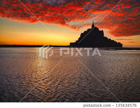 Spectacular views of the Mont Saint-Michel Abbey, a World Heritage Site 135638576