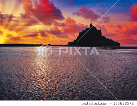 Spectacular views of the Mont Saint-Michel Abbey, a World Heritage Site 135638578