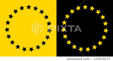 Star circle. European Union star circle illustration with black and yellow color variations, minimal flat design inspired by EU flag symbolism, abstract political and economic concept background Star circle. European Union star circle illustration with black and yellow color variations, minimal flat design inspired by EU flag symbolism, abstract political and economic concept background 135639277