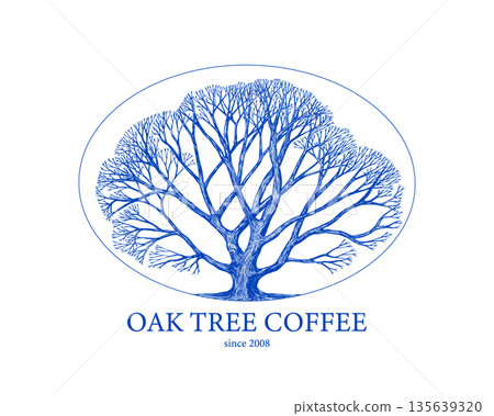 Sample logo idea for your company with old oak tree. Symbol of growth, stability and ecology. Hand 135639320