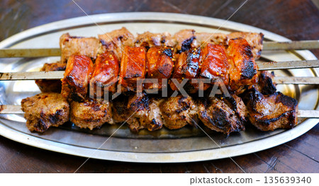 Grilling Tasty Dish Barbecue. Cooking On Picnic On Charcoal Souvlaki Food Metal Skewer Beef. Street Food Grill. Grilling Marinated Shashlik Souvlaki. Grilled BBQ Meat On Fire. Roasting Meat Bbq Grill Grilling Tasty Dish Barbecue. Cooking On Picnic On Charcoal Souvlaki Food Metal Skewer Beef. Street Food Grill. Grilling Marinated Shashlik Souvlaki. Grilled BBQ Meat On Fire. Roasting Meat Bbq Grill 135639340
