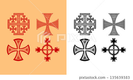Big collection of Christian religious crosses. Set of orthodox, catholic and Lutheran symbols of Big collection of Christian religious crosses. Set of orthodox, catholic and Lutheran symbols of 135639383