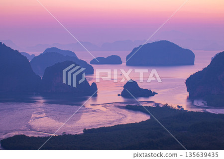 Aerial view of beautiful sunrise at Samet Nangshe viewpoint 135639435
