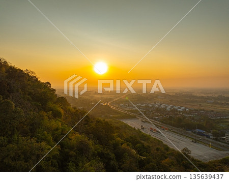 Countryside Transportation Route at Peaceful Dawn 135639437