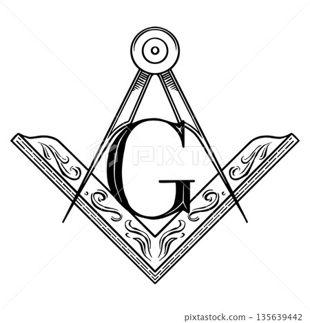 Compass Square as symbol of mason freemason .Conspiracy and Secret Society emblem. Hand drawn Compass Square as symbol of mason freemason .Conspiracy and Secret Society emblem. Hand drawn 135639442