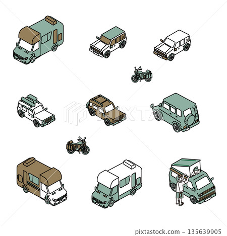 Illustration set of cars and motorcycles that can be used for outdoor and travel scenes 135639905