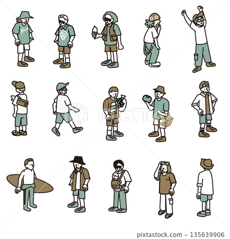 A set of various illustrations of people that can be used in outdoor and everyday scenes 135639906