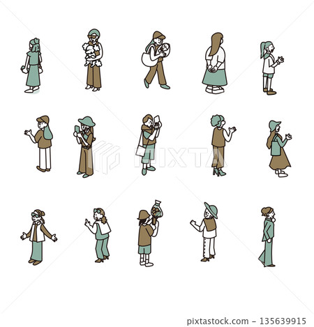 Illustration material set of a woman checking and sending information Illustration material set of a woman checking and sending information 135639915