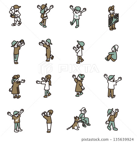 一組描繪兒童與成人互動日常場景的插圖 135639924