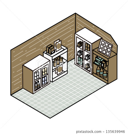 Illustration material of warehouses and storage spaces used in the backyards of stores and facilities Illustration material of warehouses and storage spaces used in the backyards of stores and facilities 135639946