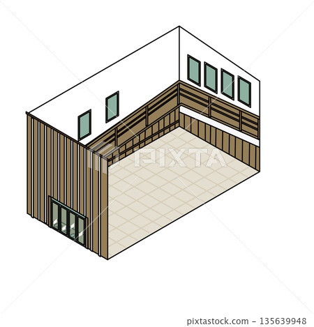 俯視視角下的日式建築室內空間等距圖 135639948