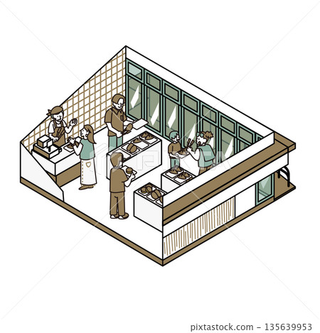 Illustration material of people enjoying meals at restaurants in tourist facilities and public facilities Illustration material of people enjoying meals at restaurants in tourist facilities and public facilities 135639953
