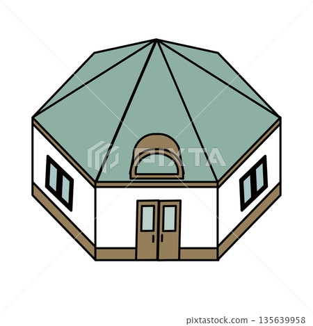 公園或公共設施中小型多功能建築的插圖素材 135639958