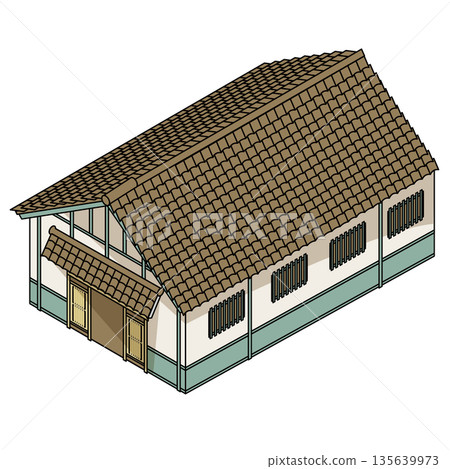 描繪傳統日式房屋的建築插圖 135639973