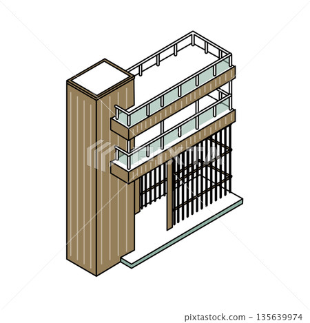 用於商店和設施的三維建築立面和外部構件的插圖素材 135639974