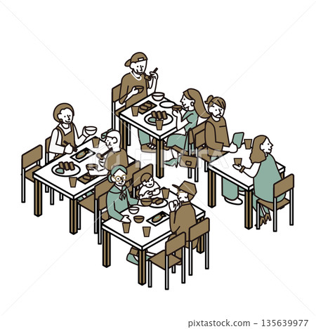 多人在餐廳用餐的插圖 135639977