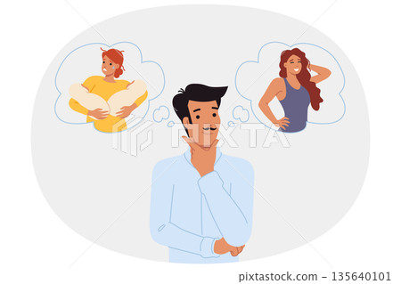 Love triangle between man cheating on disappointed wife with babies in arms, with young lover Love triangle between man cheating on disappointed wife with babies in arms, with young lover 135640101