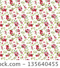 Watercolor beautiful plants with fresh berry seamless pattern isolated white. Lingonberry, cranberry hand drawn on endless background. Botanical repeat with red berry and foliage for textile design. 135640455