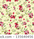 Fresh summer seamless pattern with colorful red plants isolated on neutral. Watercolor lingonberry with dew drops hand painted no AI. Berry repeat background for textile, packaging, wrap paper. 135640456