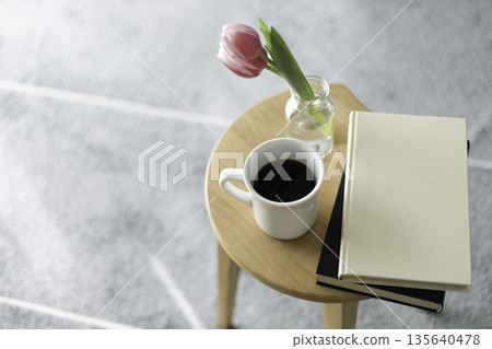 Reading Time: Morning with Coffee and Tulips (Natural Light) Reading Time: Morning with Coffee and Tulips (Natural Light) 135640478