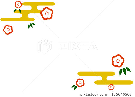 橙色花朵、薄霧和竹葉插圖 橙色花朵、薄霧和竹葉插圖 135640505