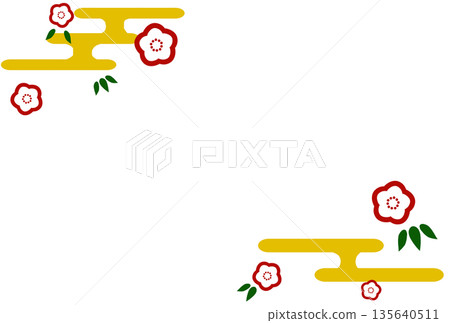 紅色花朵、薄霧和竹葉的插圖 135640511