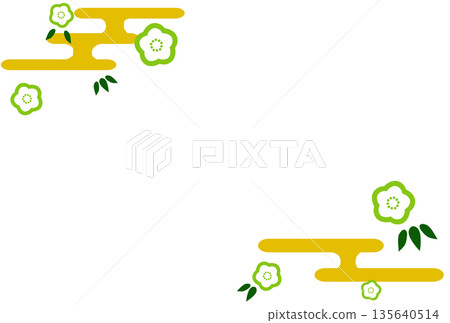 黃綠色花朵、薄霧和竹葉的插圖 黃綠色花朵、薄霧和竹葉的插圖 135640514