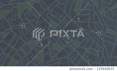 Dark urban top view on city map plan with data points. Vector illustration. 135640635