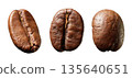 Three Coffee Beans Close Up: Roasted Arabica With Rich Aroma And Texture 135640651