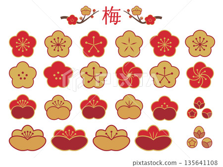 梅花圖示集_紅色和金色 135641108