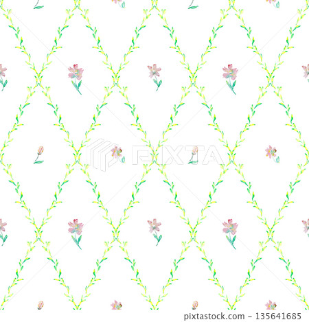 Watercolor Floral Trellis Pattern Seamless 135641685