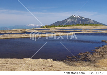 Spring in Oze: Snow-covered Mt. Hiuchigatake seen from Ayame-daira 135641735