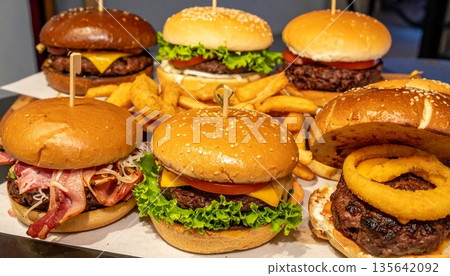 beef burger with french fries beef burger with french fries 135642092