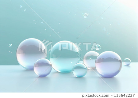 透明球體在靜謐的光線中漂浮，呈現和諧的景象 135642227