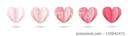 A set of pink hearts with a shadow on a white background. A set of pink hearts with a shadow on a white background. 135642472