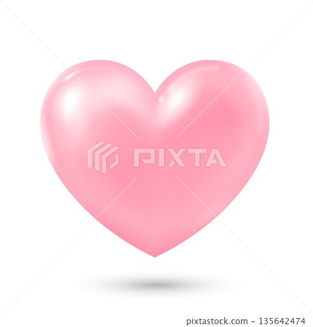 A three-dimensional pink heart with highlights and shadows on a white background. A heart icon for your design. 135642474