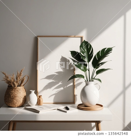 plant pot on wooden table plant pot on wooden table 135642548