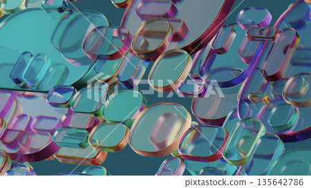 Colorful Abstract Glass Capsules Floating in Light Reflections for Modern Design and Art Colorful Abstract Glass Capsules Floating in Light Reflections for Modern Design and Art 135642786