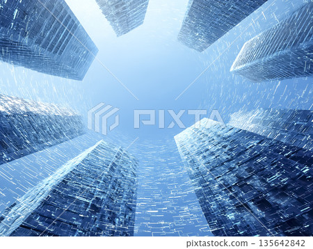 從高空俯瞰未來摩天大樓 | 數位城市穹頂 CG 背景 從高空俯瞰未來摩天大樓 | 數位城市穹頂 CG 背景 135642842