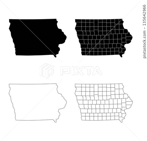 Iowa State Outline and Solid Fill Map Set. 135642966
