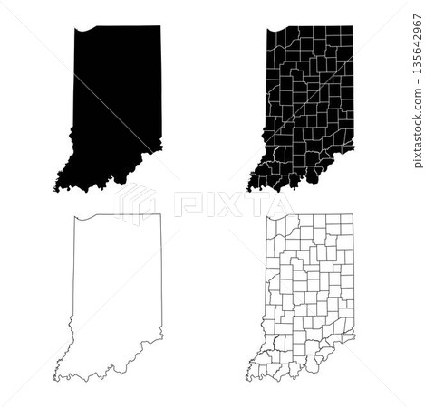 Indiana State Outline and Solid Fill Map Set. 135642967