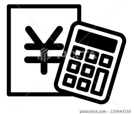 Document and calculator icon with yen mark. Simple line icon representing estimate, accounting, and cost calculation. 135643330