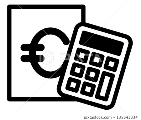 包含歐元符號和計算器的簡潔文件圖示 | 會計、估算、財務圖片 包含歐元符號和計算器的簡潔文件圖示 | 會計、估算、財務圖片 135643334