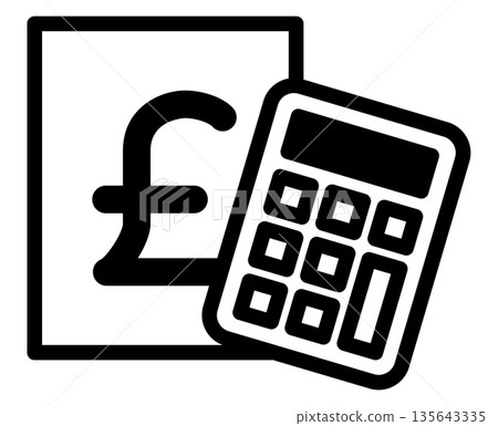 英鎊報價和計算器圖示 - 英國貨幣、會計和費用計算符號 135643335