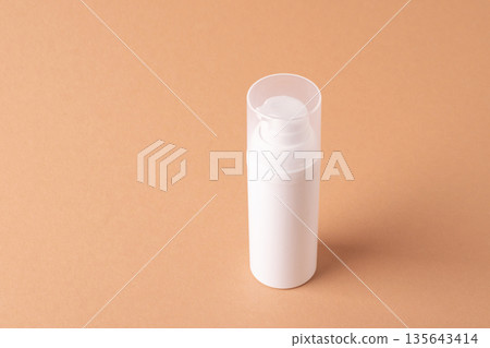 Top view cosmetic bottle, minimal skincare packaging background 135643414