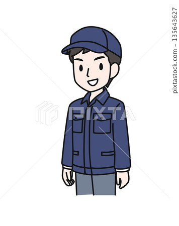 Illustration material of a man in work clothes wearing a hat smiling 135643627
