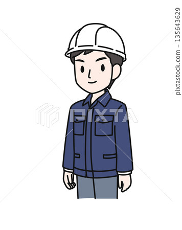 Illustration material of a man in work clothes wearing a helmet and smiling bravely Illustration material of a man in work clothes wearing a helmet and smiling bravely 135643629