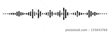 白色背景上的音訊頻譜水平素材 | 黑色條形音訊波形 | 簡約扁平化設計 | 音樂/聲音 135643768